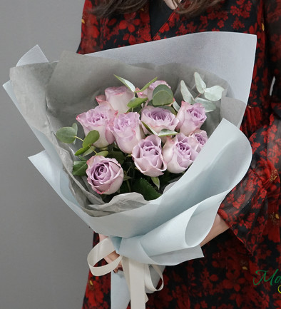 Bouquet of Memory Lane violet roses with eucalyptus photo 394x433